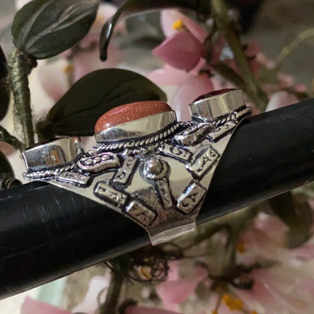 Vintage 925 gold stone & ruby ring - Picture 6 of 8